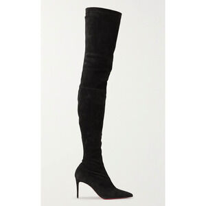 Christian Louboutin Kate Botta Alta 85 Black Suede OTK Knee Thigh Heel Boot 38.5